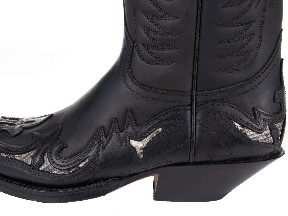 Sendra Boots Leder Cowboy Stiefel 3242 Pull Oil Negro Python Unisex Schwarz