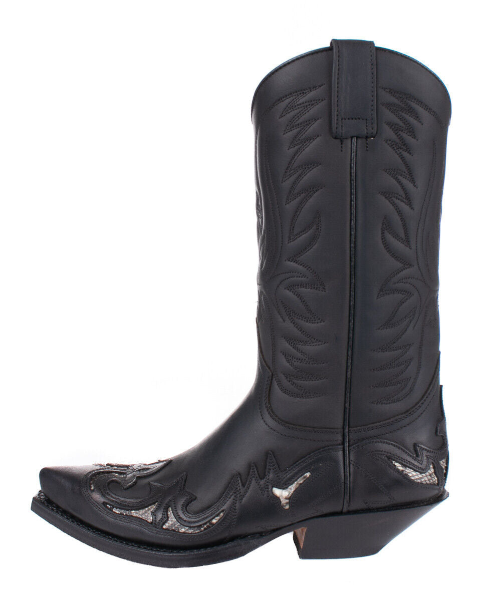 Sendra Boots Leder Cowboy Stiefel 3242 Pull Oil Negro Python Unisex Schwarz