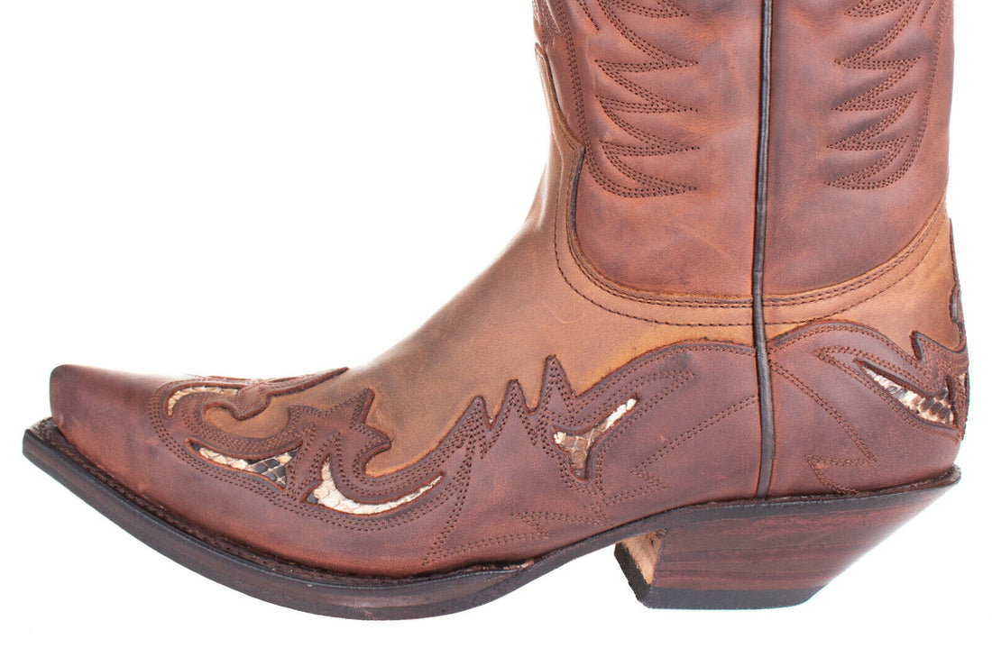 Sendra Boots Leder Cowboy Stiefel 3242 Sprinter 7004 Tang Python Unisex Braun